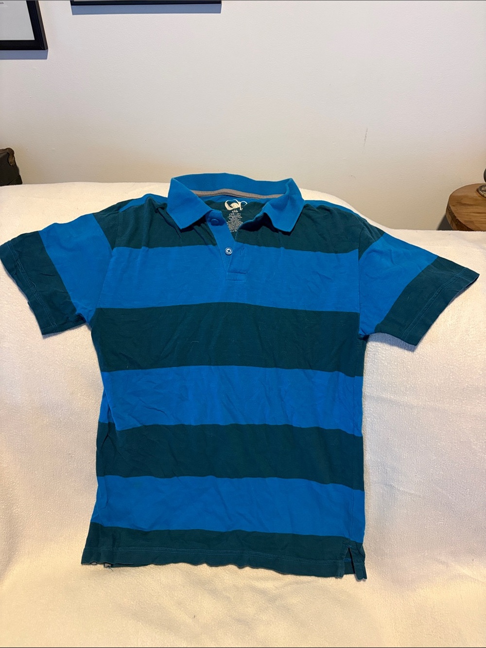 OP Men’s Blue & Teal Wide-Stripe Polo